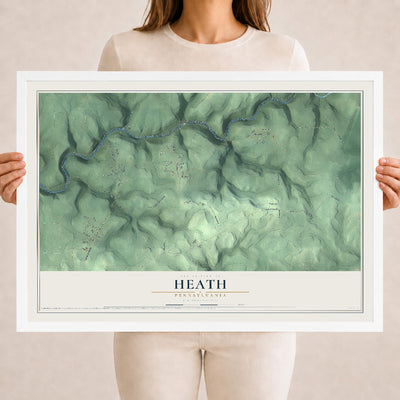 Map of Heath, Pennsylvania, 18 x 24 inch print in a white wood frame