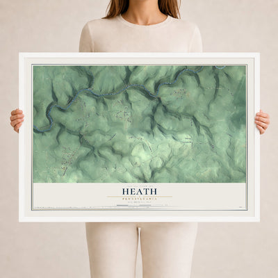 Map of Heath, Pennsylvania, 24 x 36 inch print in a white wood frame