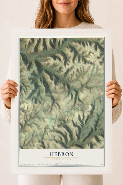 Map of Hebron, Pennsylvania, 18 x 24 inch print in a white wood frame
