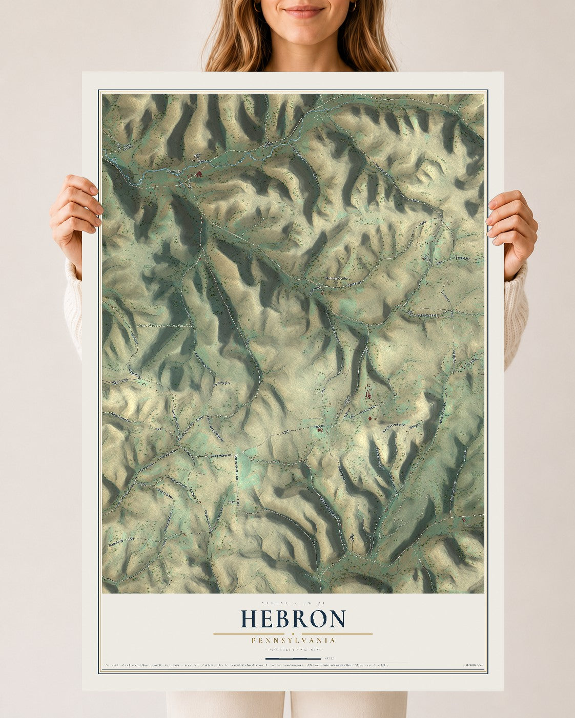 Map of Hebron, Pennsylvania, 24 x 36 inch unframed archival matte print
