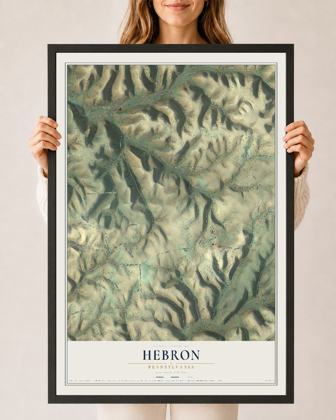 Map of Hebron, Pennsylvania, 24 x 36 inch print in a black wood frame