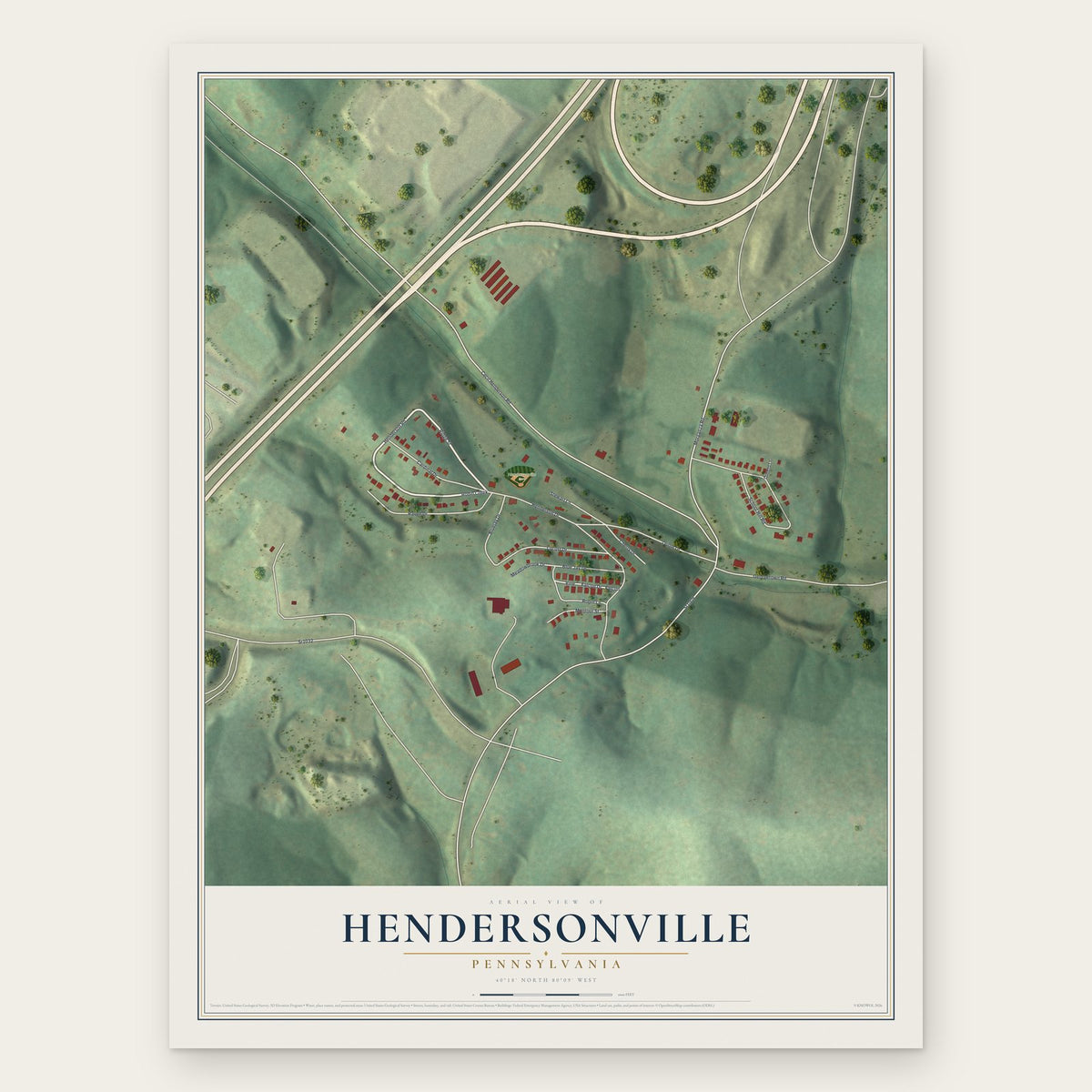 Hendersonville, Pennsylvania map print, the full design