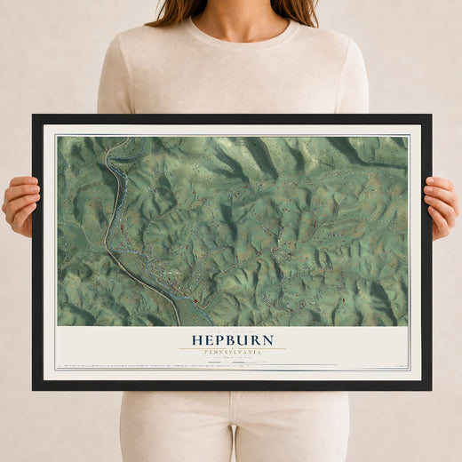 Map of Hepburn, Pennsylvania, 12 x 18 inch print in a black wood frame