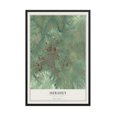 Map of Hershey, Pennsylvania, 12 x 18 inch print in a black wood frame