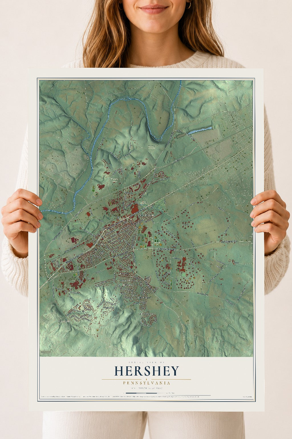 Map of Hershey, Pennsylvania, 18 x 24 inch unframed archival matte print