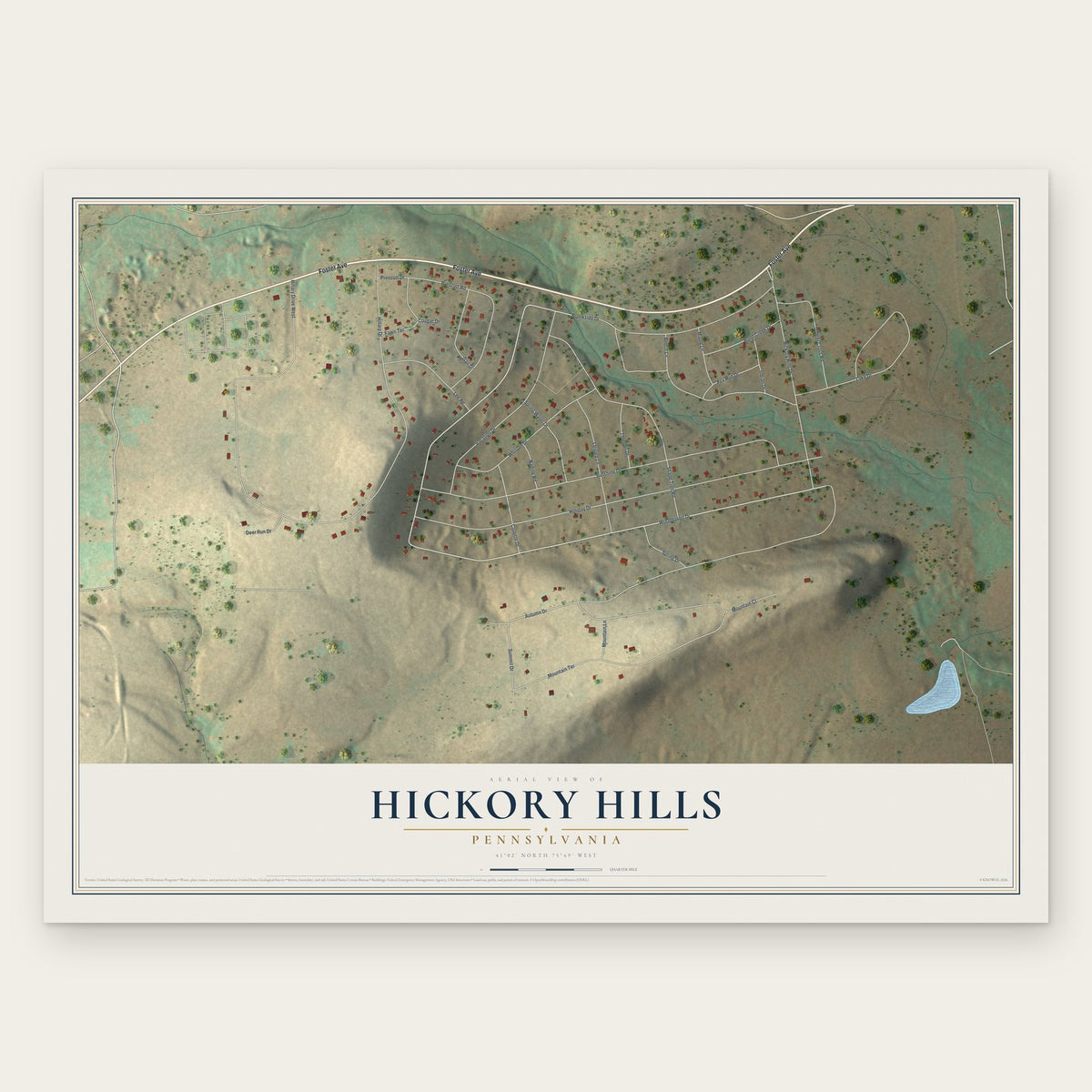 Hickory Hills, Pennsylvania map print, the full design