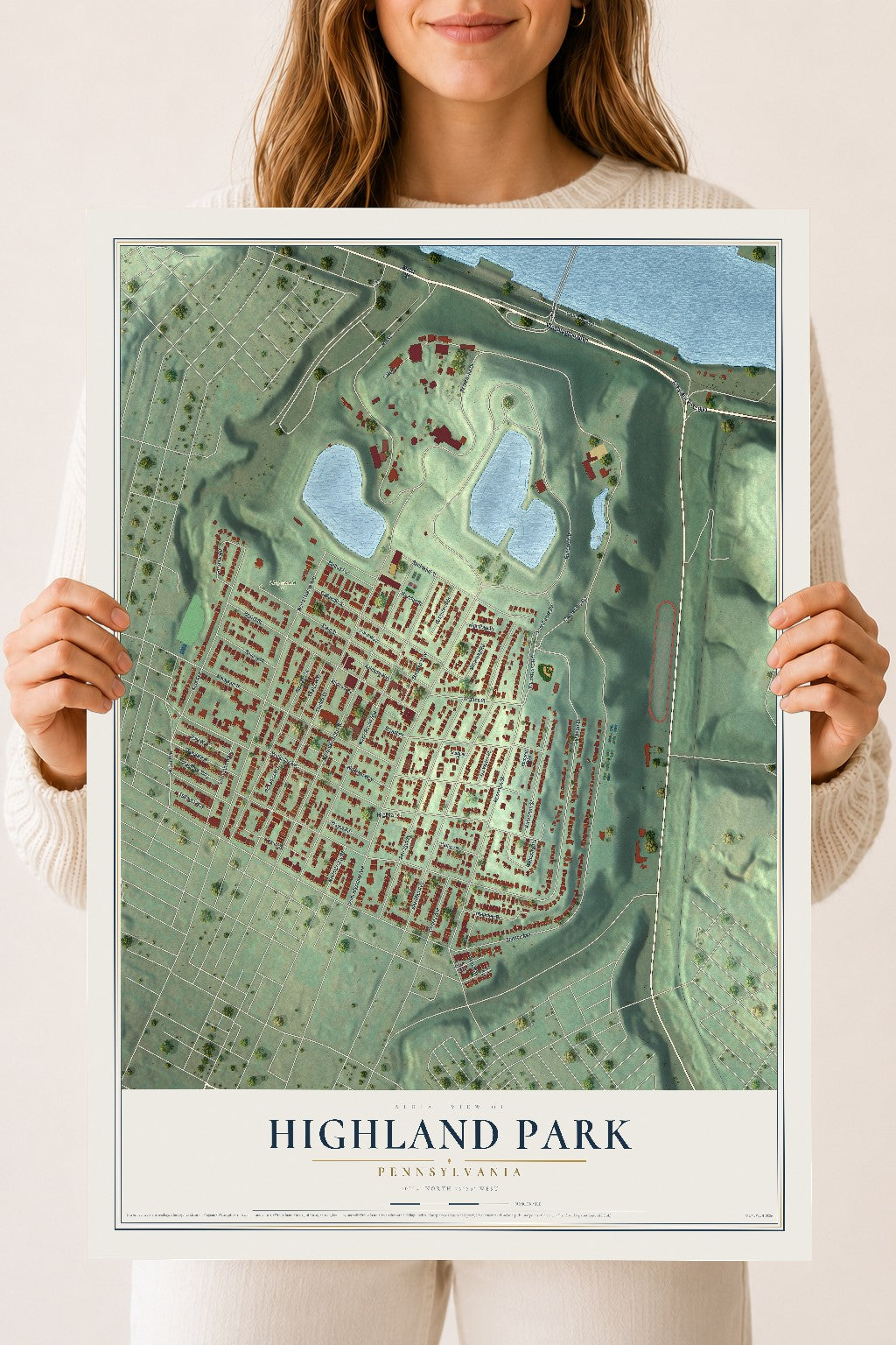 Map of Highland Park, Pennsylvania, 18 x 24 inch unframed archival matte print