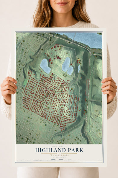 Map of Highland Park, Pennsylvania, 18 x 24 inch unframed archival matte print