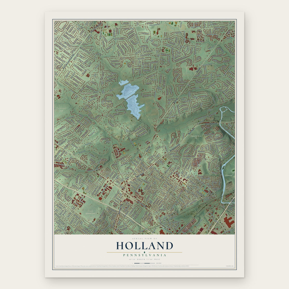 Holland, Pennsylvania map print, the full design