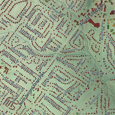 Close-up of the map of Holland, Pennsylvania print showing street and building detail