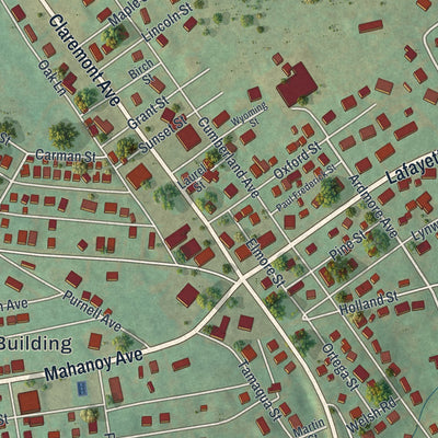 Close-up of the map of Hometown, Pennsylvania print showing street and building detail