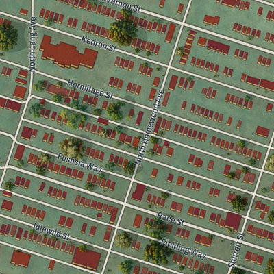 Close-up of the map of Homewood North, Pennsylvania print showing street and building detail