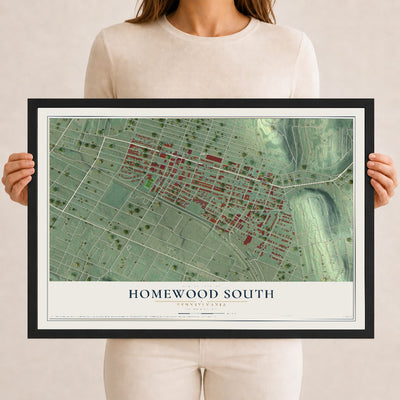 Map of Homewood South, Pennsylvania, 12 x 18 inch print in a black wood frame