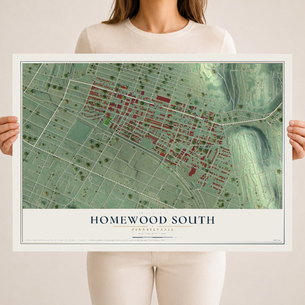 Map of Homewood South, Pennsylvania, 18 x 24 inch unframed archival matte print