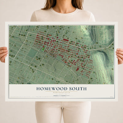 Map of Homewood South, Pennsylvania, 18 x 24 inch unframed archival matte print