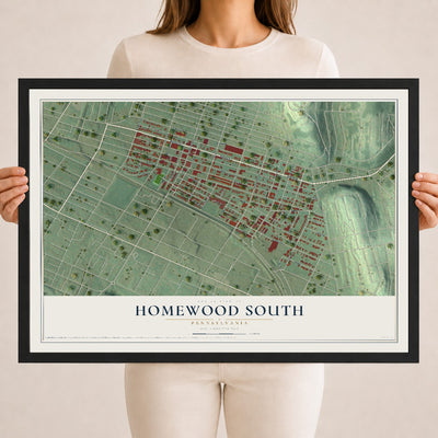 Map of Homewood South, Pennsylvania, 18 x 24 inch print in a black wood frame