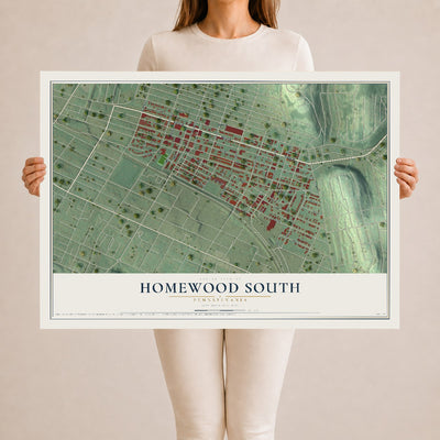 Map of Homewood South, Pennsylvania, 24 x 36 inch unframed archival matte print