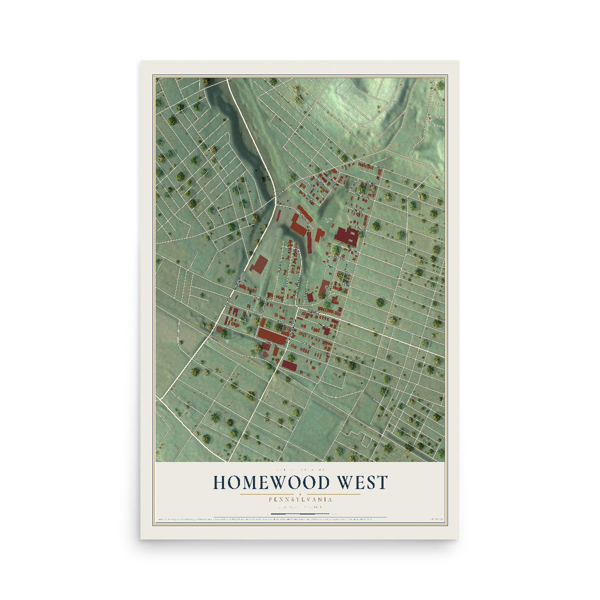 Map of Homewood West, Pennsylvania, 12 x 18 inch unframed archival matte print
