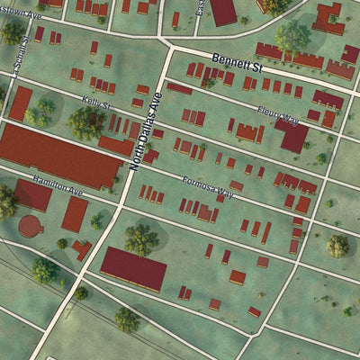 Close-up of the map of Homewood West, Pennsylvania print showing street and building detail