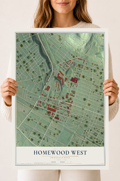 Map of Homewood West, Pennsylvania, 18 x 24 inch unframed archival matte print