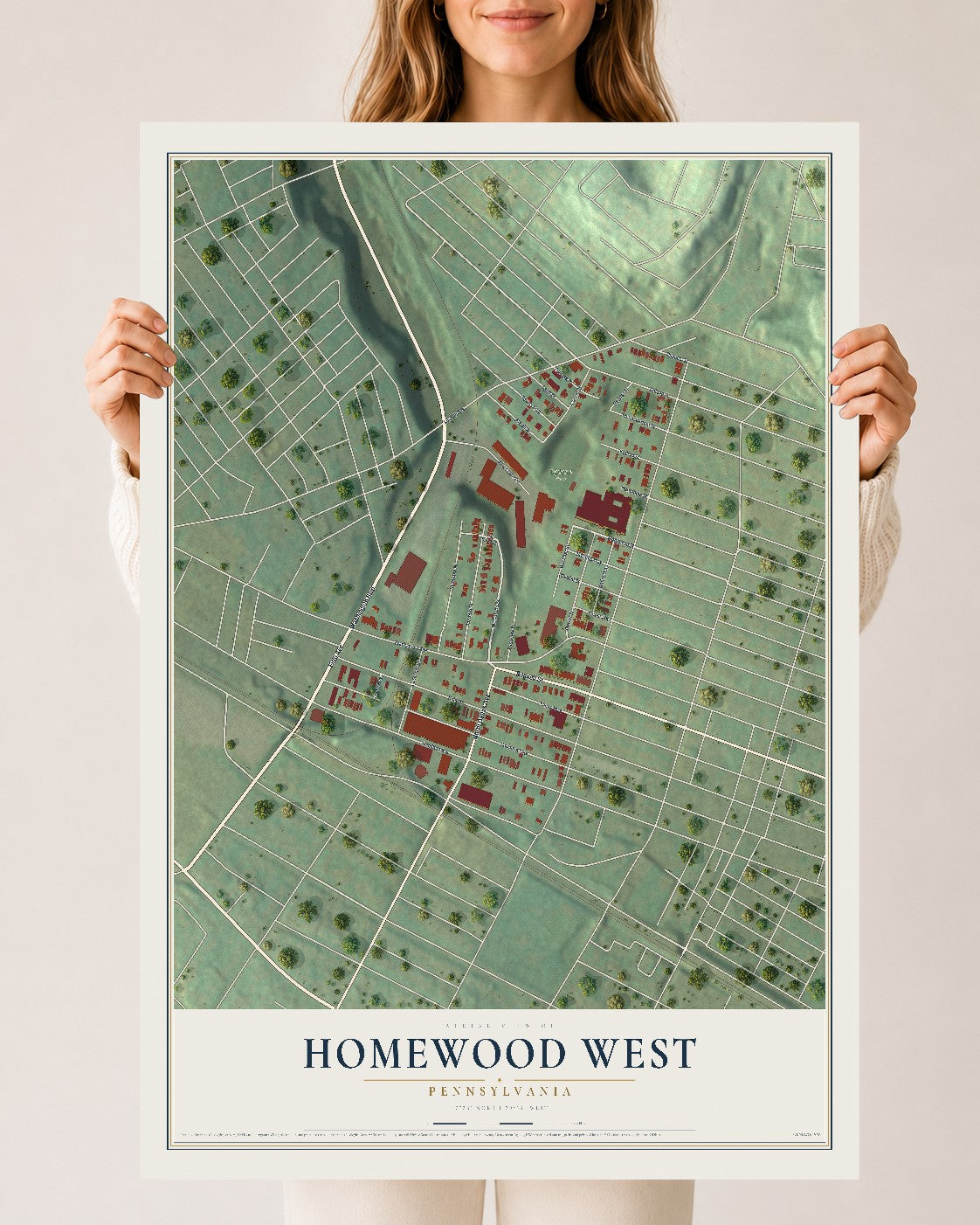 Map of Homewood West, Pennsylvania, 24 x 36 inch unframed archival matte print