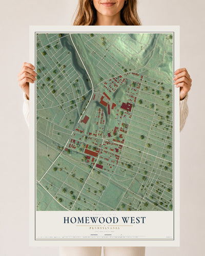 Map of Homewood West, Pennsylvania, 24 x 36 inch unframed archival matte print