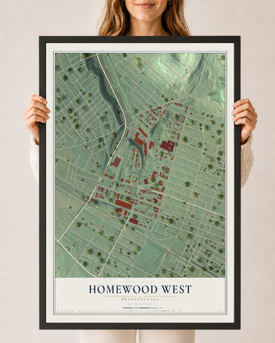 Map of Homewood West, Pennsylvania, 24 x 36 inch print in a black wood frame