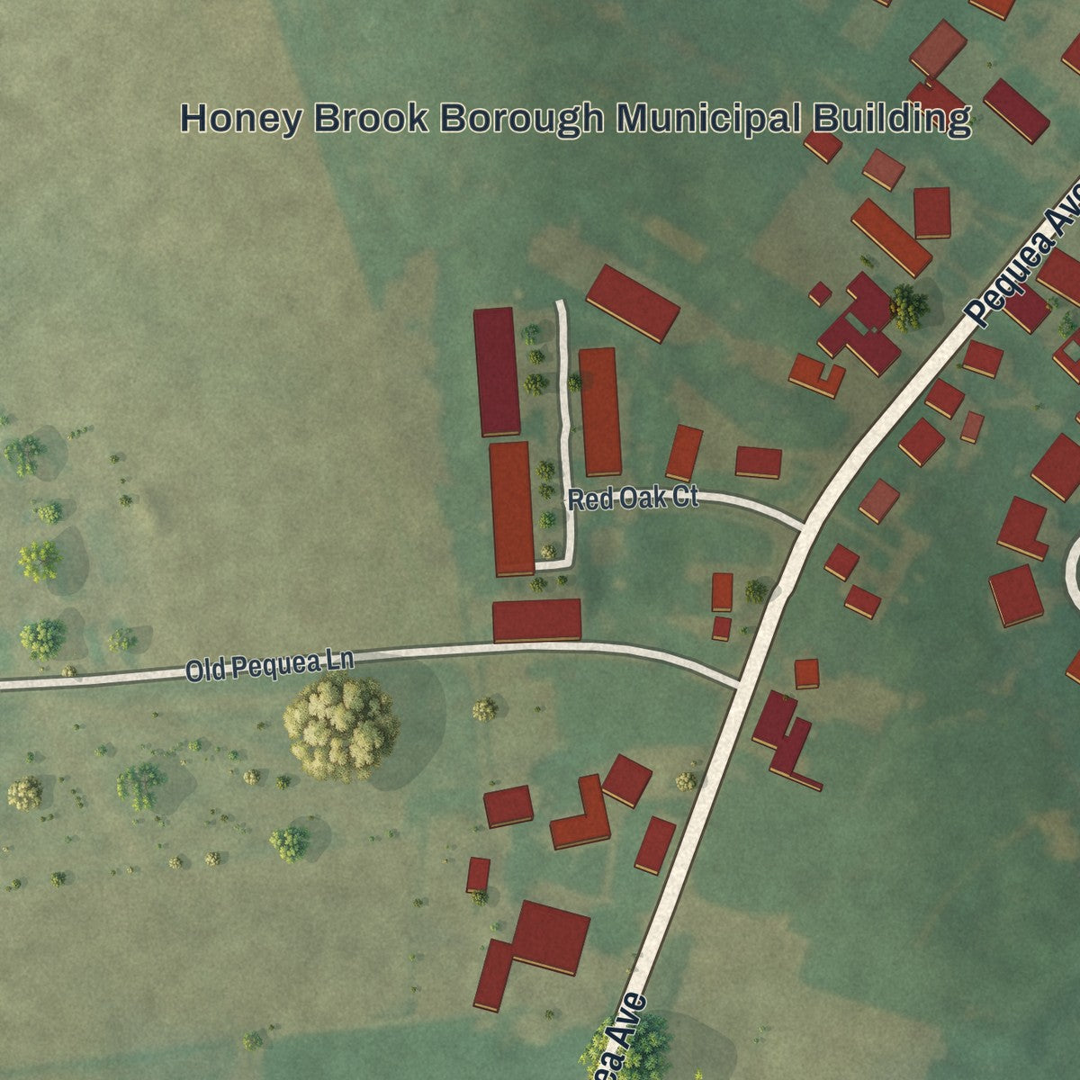 Second close-up of the map of the Borough of Honey Brook, Chester County, Pennsylvania print showing more streets and buildings