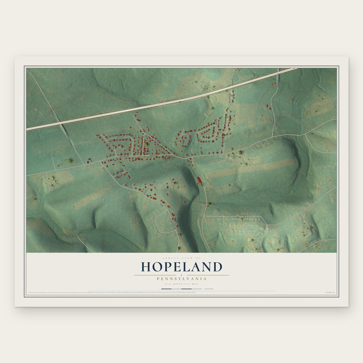 Hopeland, Pennsylvania map print, the full design