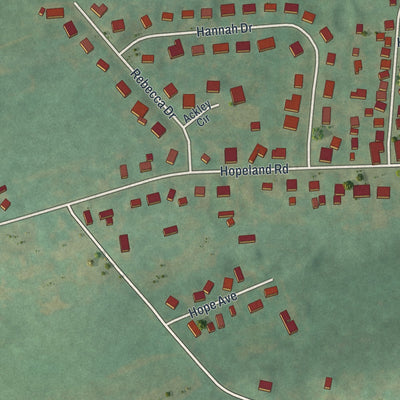 Close-up of the map of Hopeland, Pennsylvania print showing street and building detail
