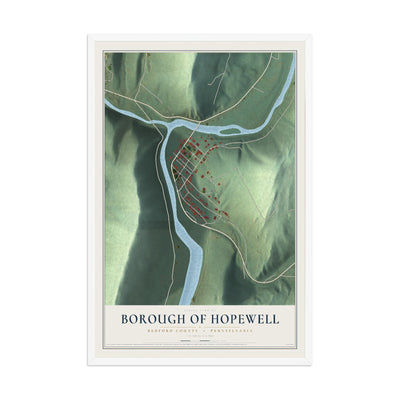 Map of the Borough of Hopewell, Bedford County, Pennsylvania, 12 x 18 inch print in a white wood frame