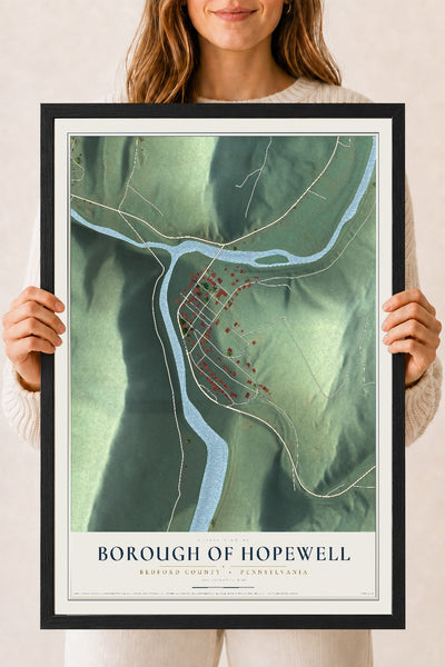 Map of the Borough of Hopewell, Bedford County, Pennsylvania, 18 x 24 inch print in a black wood frame