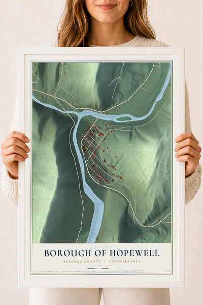 Map of the Borough of Hopewell, Bedford County, Pennsylvania, 18 x 24 inch print in a white wood frame