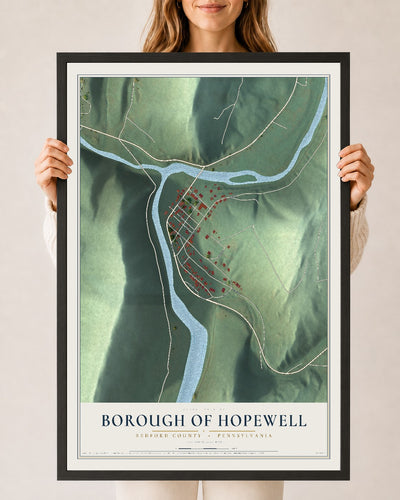 Map of the Borough of Hopewell, Bedford County, Pennsylvania, 24 x 36 inch print in a black wood frame