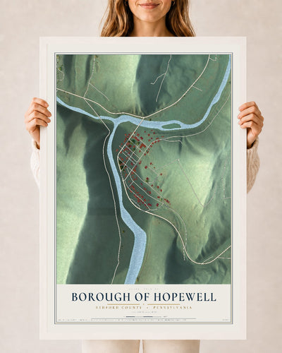 Map of the Borough of Hopewell, Bedford County, Pennsylvania, 24 x 36 inch print in a white wood frame