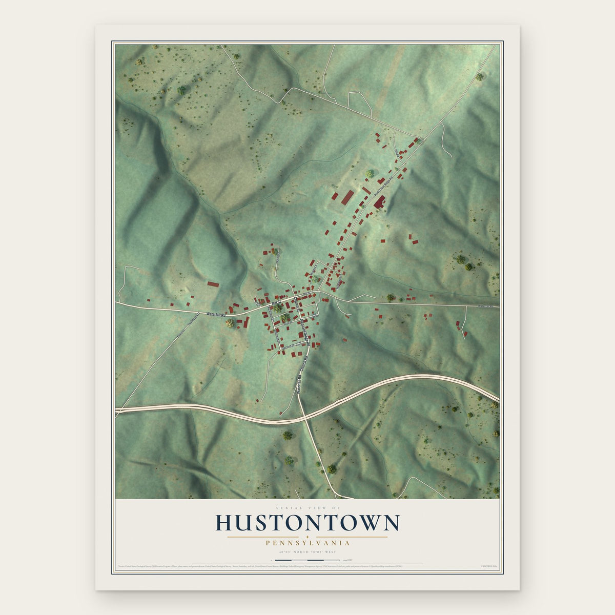 Hustontown, Pennsylvania map print, the full design