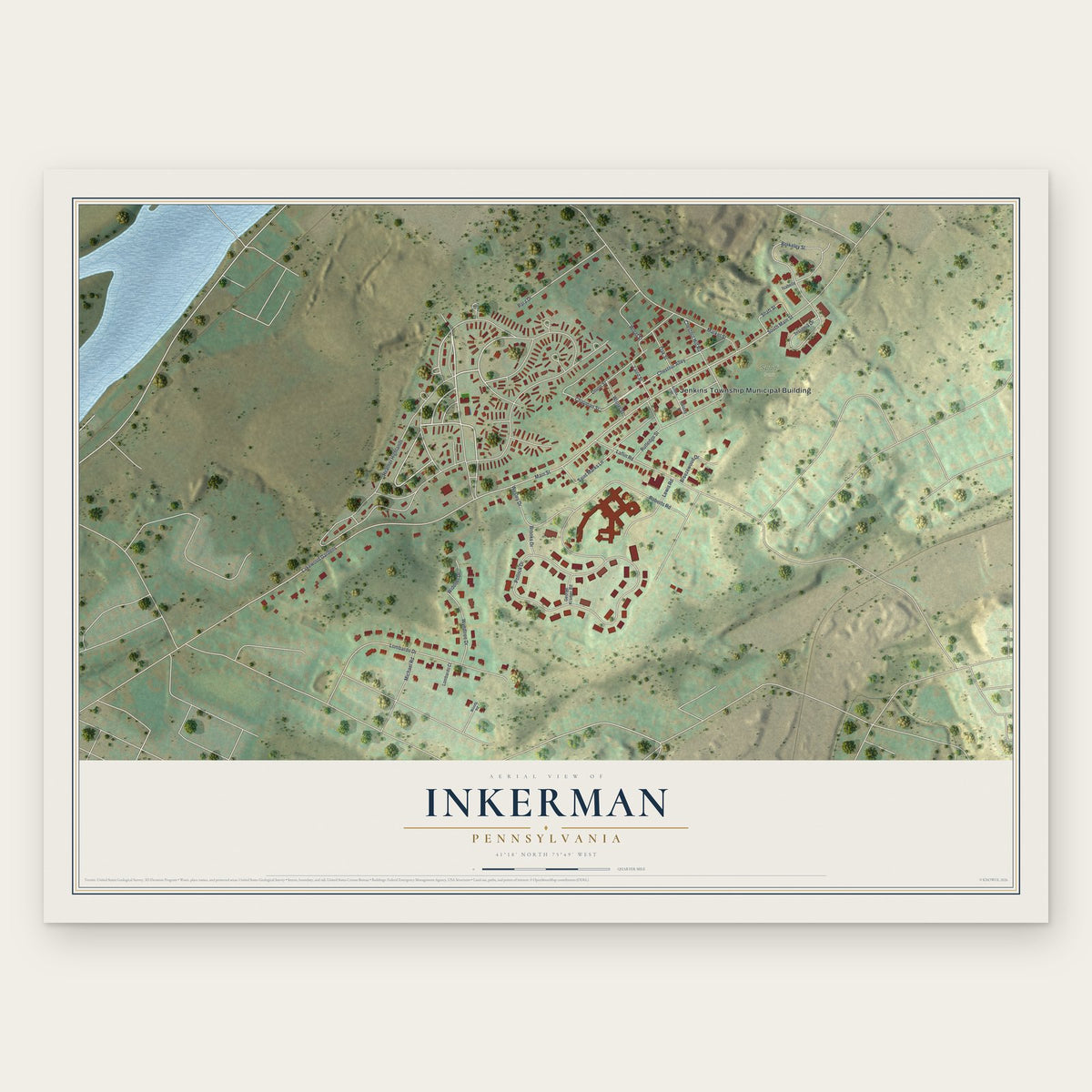 Inkerman, Pennsylvania map print, the full design