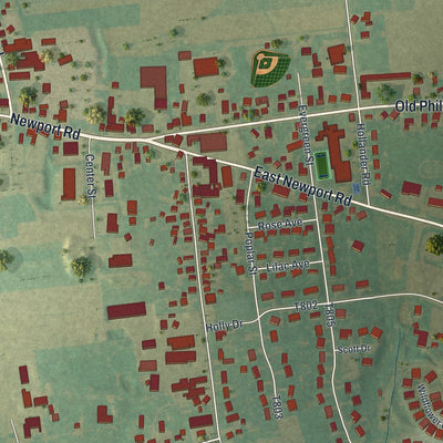 Close-up of the map of Intercourse, Pennsylvania print showing street and building detail