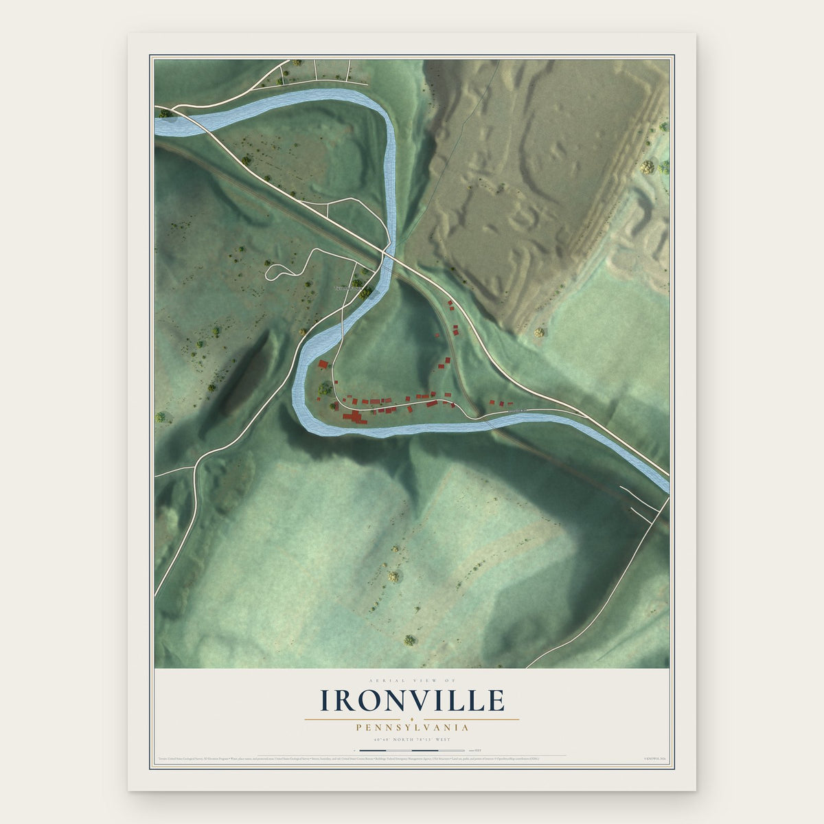 Ironville, Pennsylvania map print, the full design