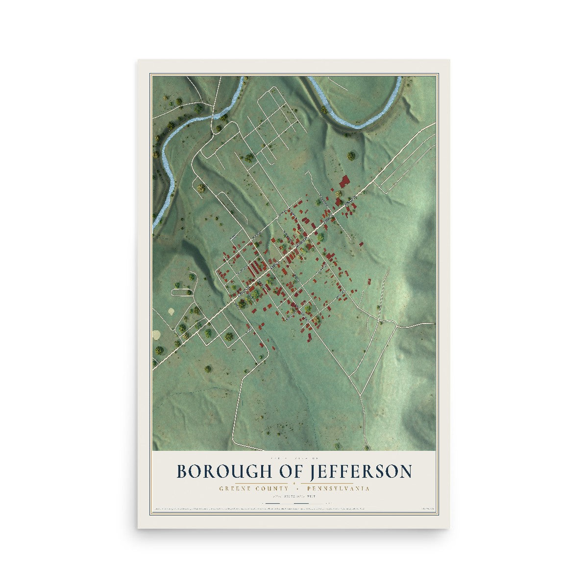 Map of the Borough of Jefferson, Greene County, Pennsylvania, 12 x 18 inch unframed archival matte print