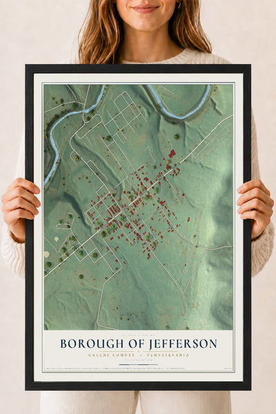 Map of the Borough of Jefferson, Greene County, Pennsylvania, 18 x 24 inch print in a black wood frame