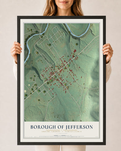 Map of the Borough of Jefferson, Greene County, Pennsylvania, 24 x 36 inch print in a black wood frame