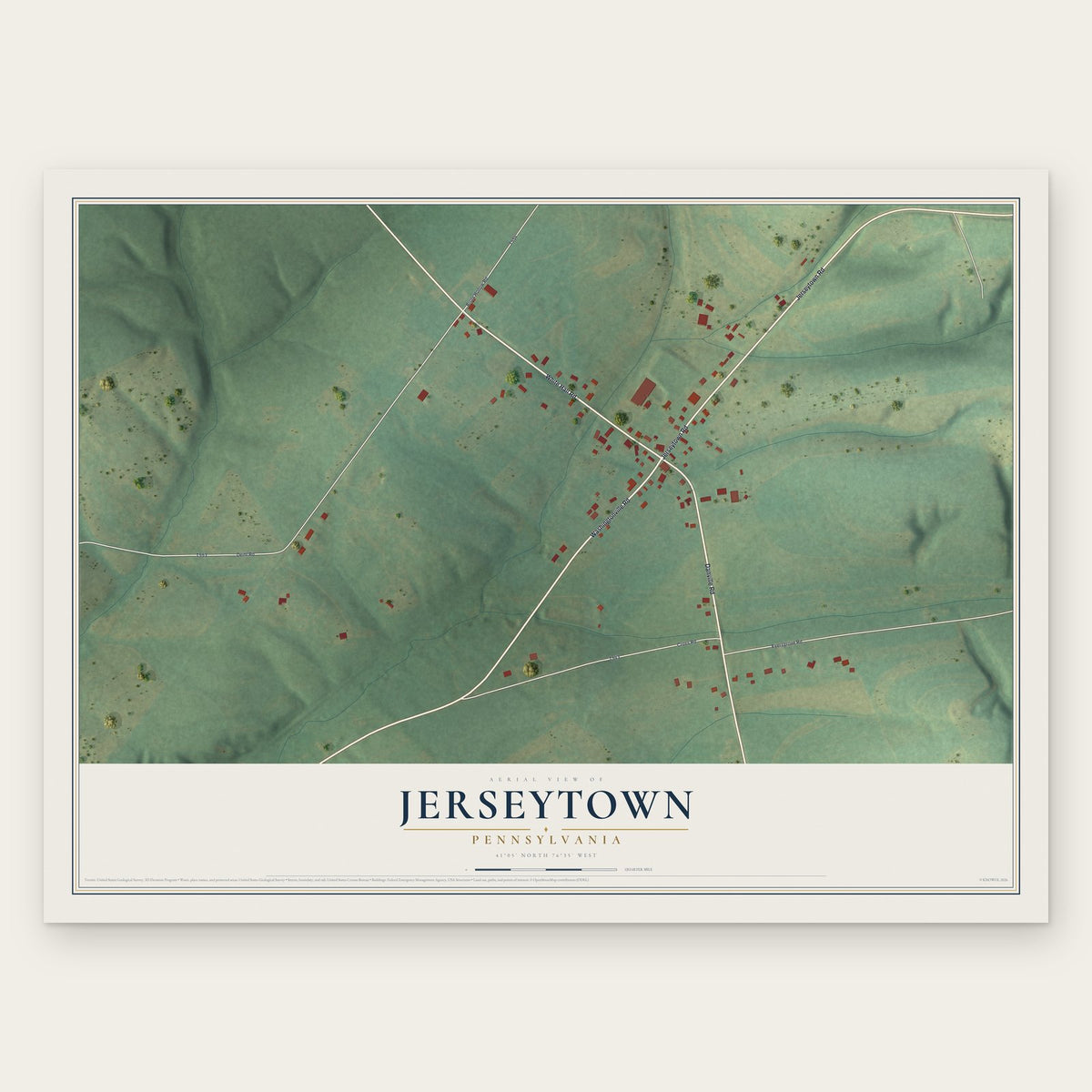 Jerseytown, Pennsylvania map print, the full design