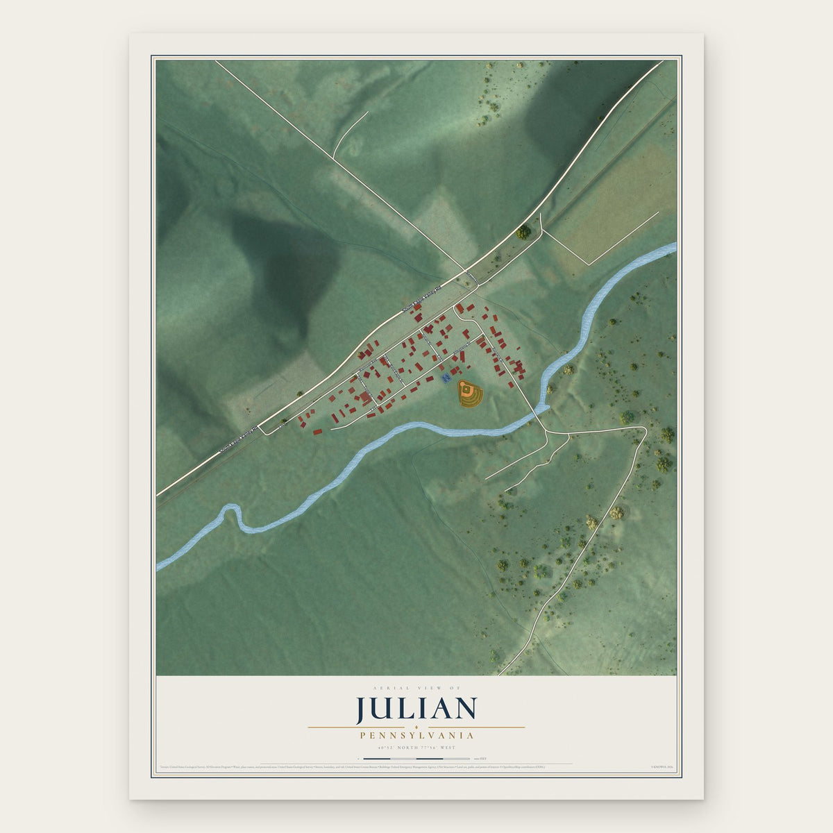 Julian, Pennsylvania map print, the full design