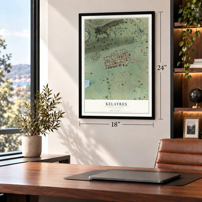 Kelayres, Pennsylvania map, 18 x 24 inch print in a black frame in a home office