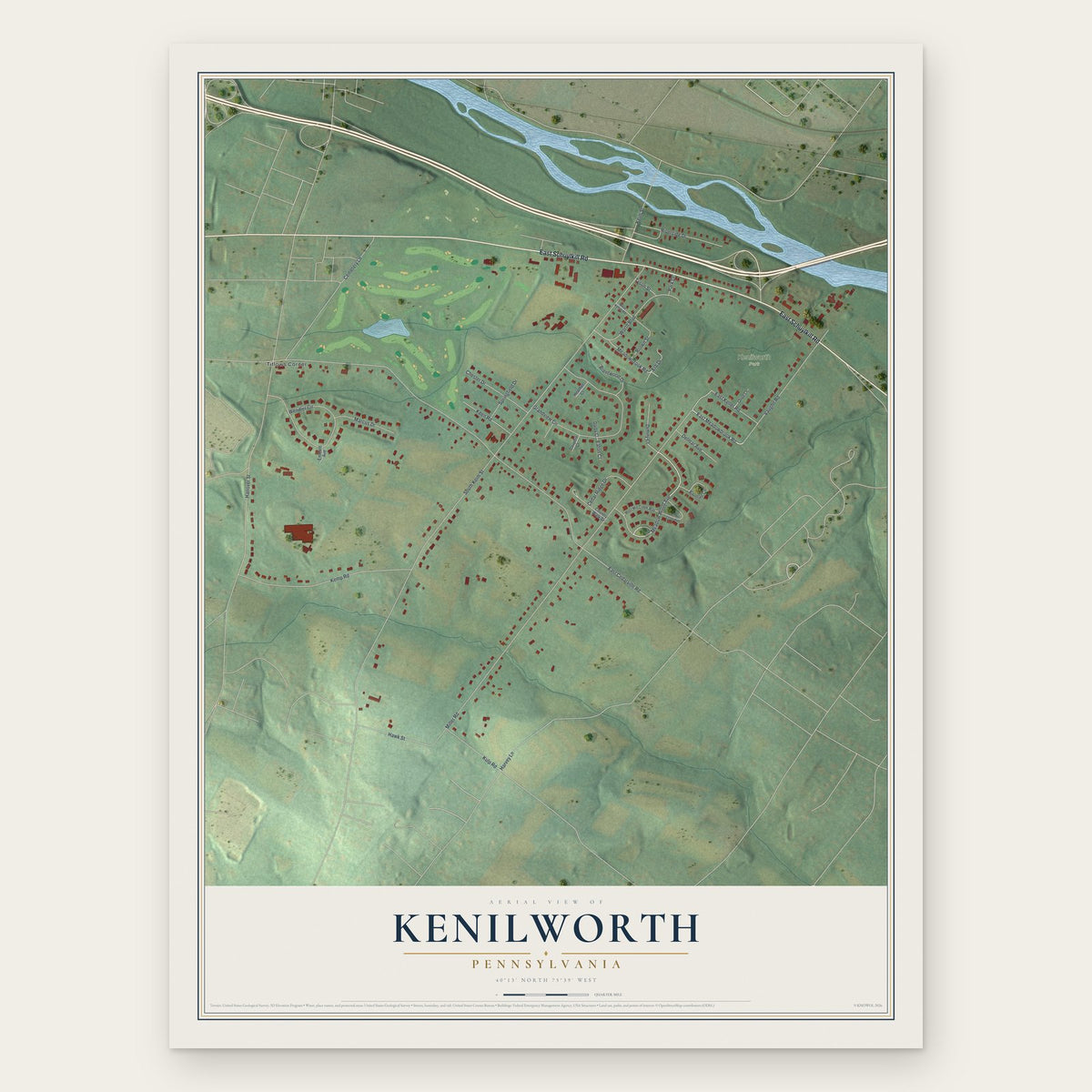 Kenilworth, Pennsylvania map print, the full design