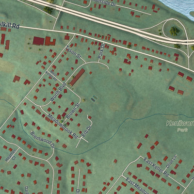 Close-up of the map of Kenilworth, Pennsylvania print showing street and building detail