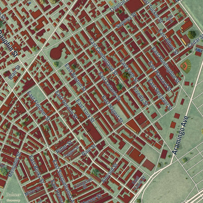 Close-up of the map of Kensington, Pennsylvania print showing street and building detail