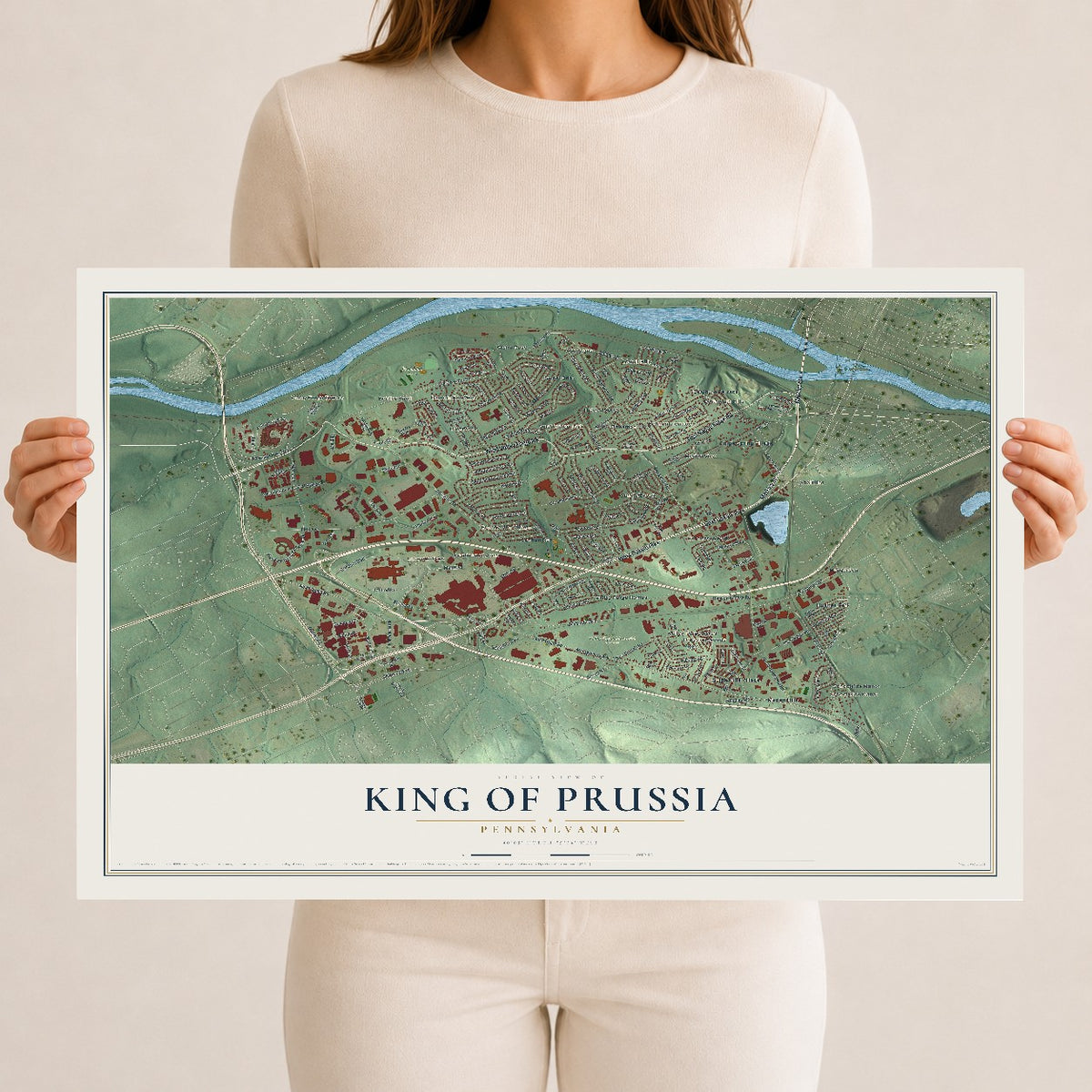 Map of King of Prussia, Pennsylvania, 12 x 18 inch unframed archival matte print