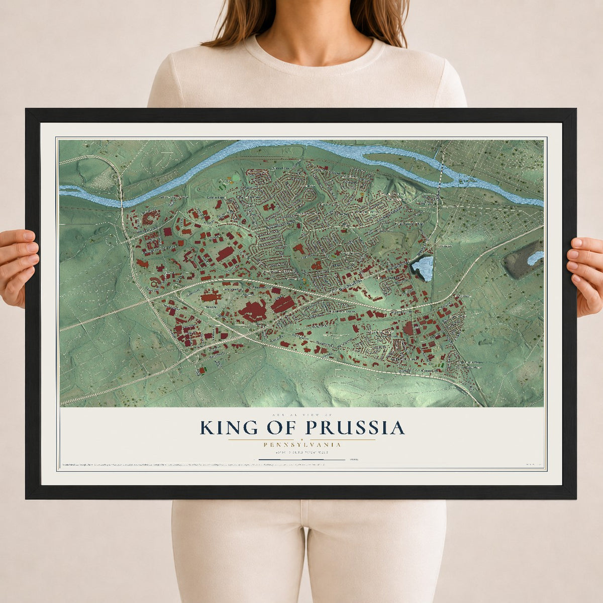 Map of King of Prussia, Pennsylvania, 18 x 24 inch print in a black wood frame